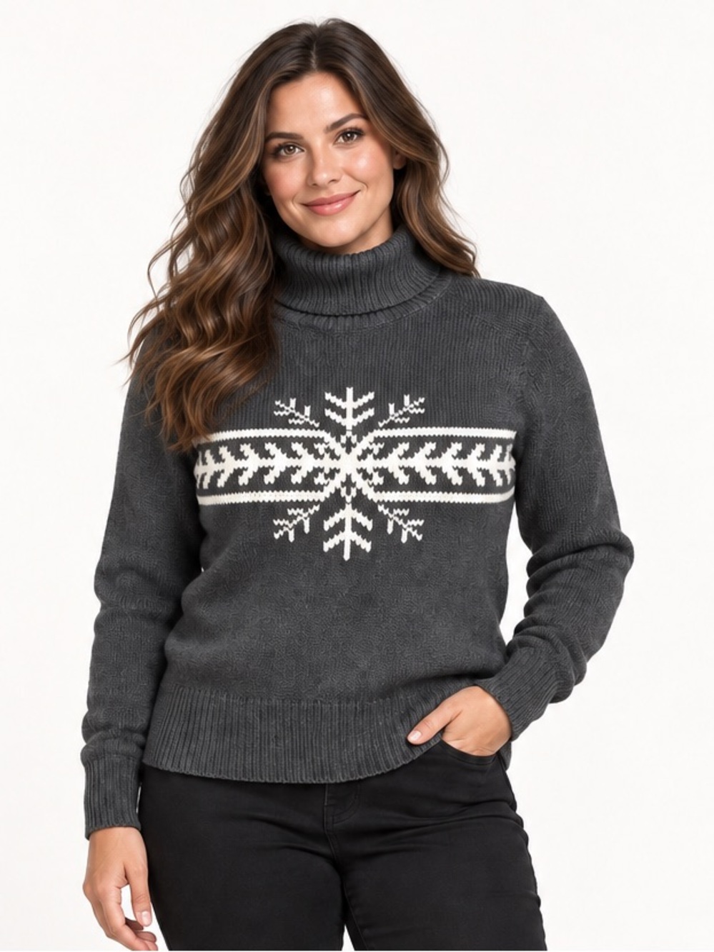 Tommy Hilfiger vintage womens cotton turtleneck snowflake sweater medium 90s - Picture 1 of 7